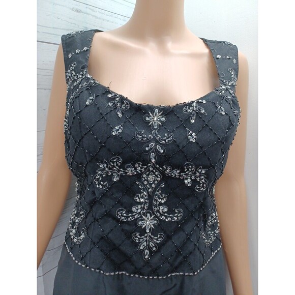 Black Cocktail Dress Fit & Flare Beaded Top Sleeveless Sz M - Picture 2 of 10